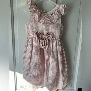 Bonnie Jean Pink and White Striped Dress with Floral Bow